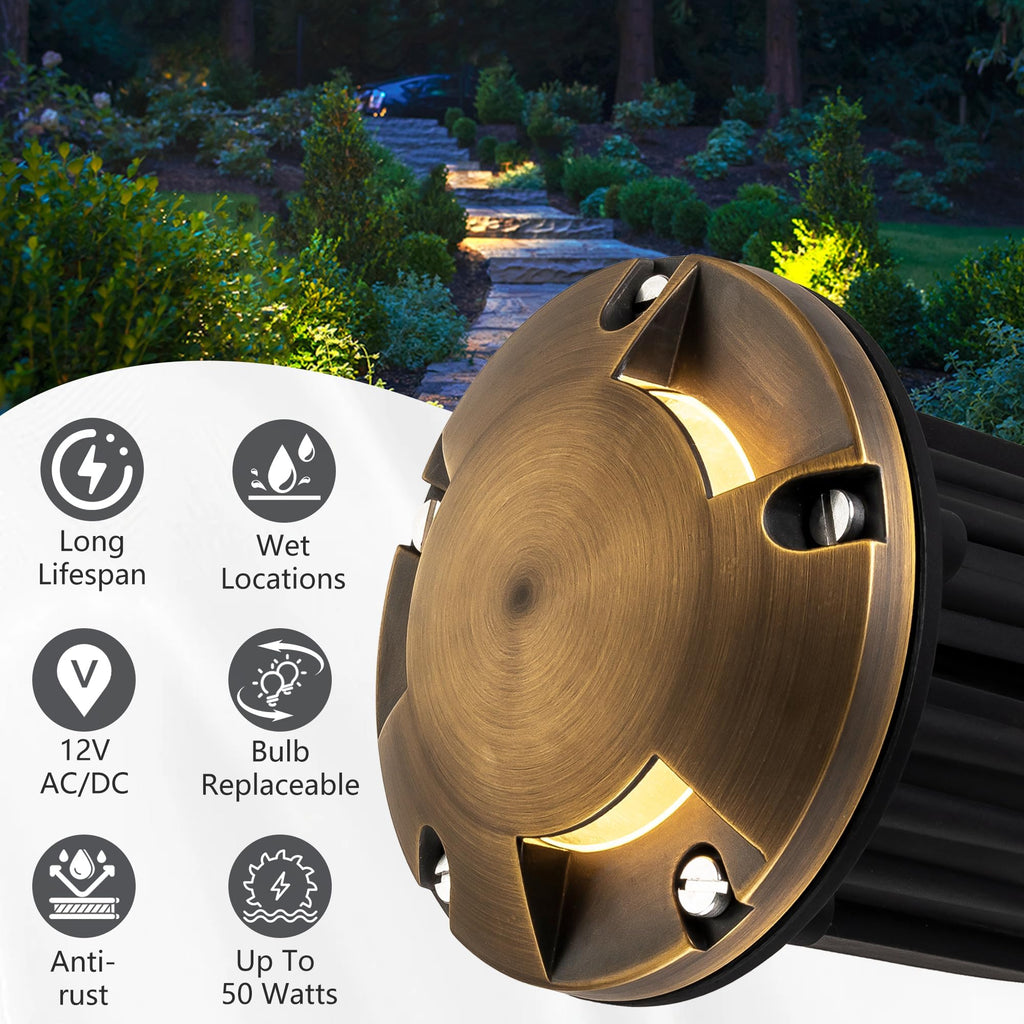 Brass Well Lights Landscape LED Low Voltage 12V Outdoor In Ground Lights Landscape Lighting for Deck and Garden