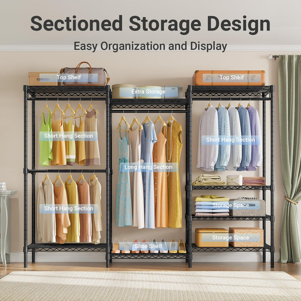 V5 Plus Heavy Duty Clothes Rack, Large Modular Closet System, Black