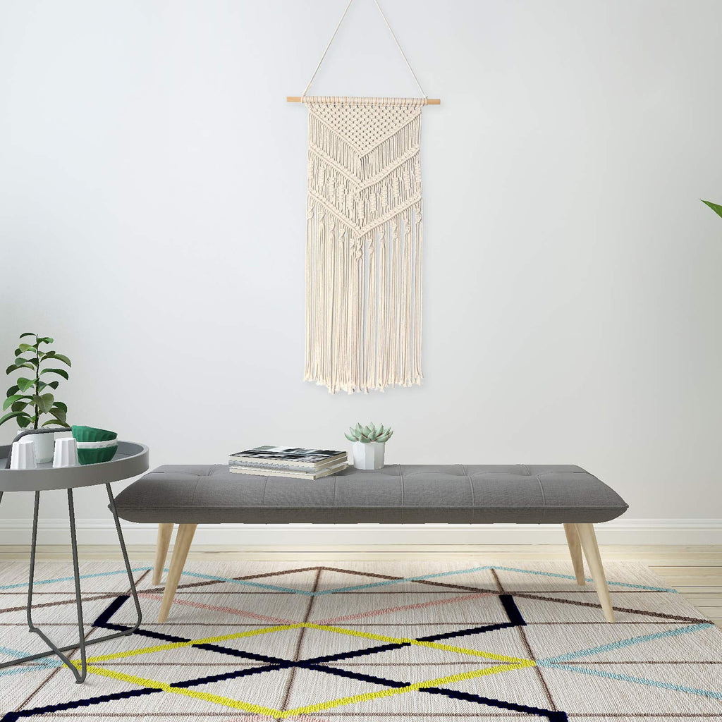Macrame Wall Hanging Beige Woven Tapestry Bohemian Tassel Chic Home Geometric Art Apartment Dorm Room Nursery Party
