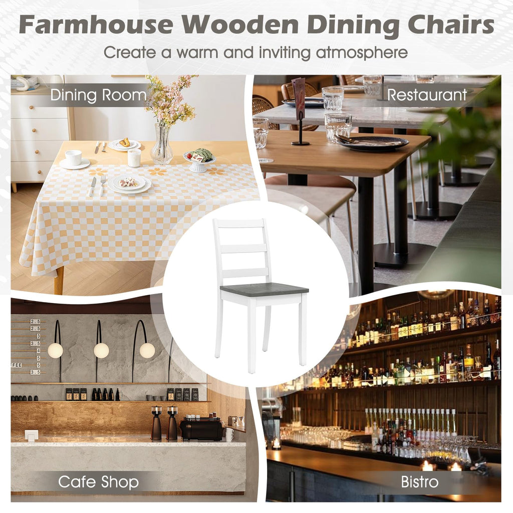 Dining Chairs, Wooden Armless Kitchen Chairs with Solid Rubber Wood Legs, Farmhouse Ladder Back Dining Chairs (2
