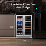 Wine & Beverage Refrigerator, 24 Inch 60 Cans and 20 Bottles Dual Zone Wine Cool