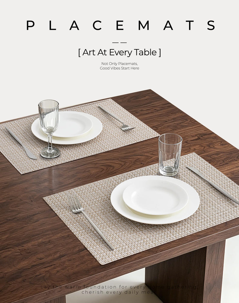 Woven Vinyl Placemats Set of 24, Beige