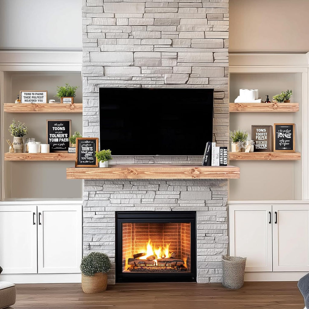 Floating Shelves, 36 x 7 Inch Fireplace Mantel, Set of 2, Wood | Rustic Finish, Mounting Hardware Included, Easy Wall