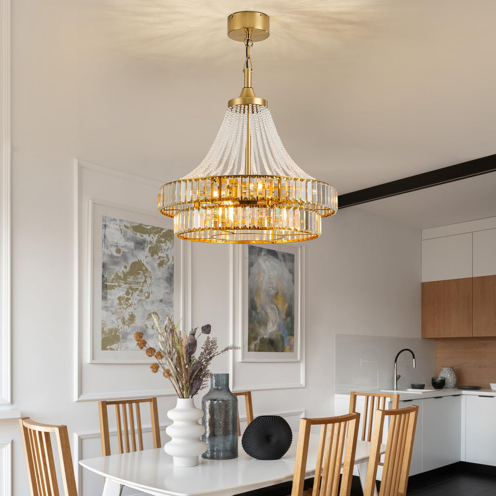 24" Crystal Chandelier Ceiling Fan with Lights, (Luxury Gold)