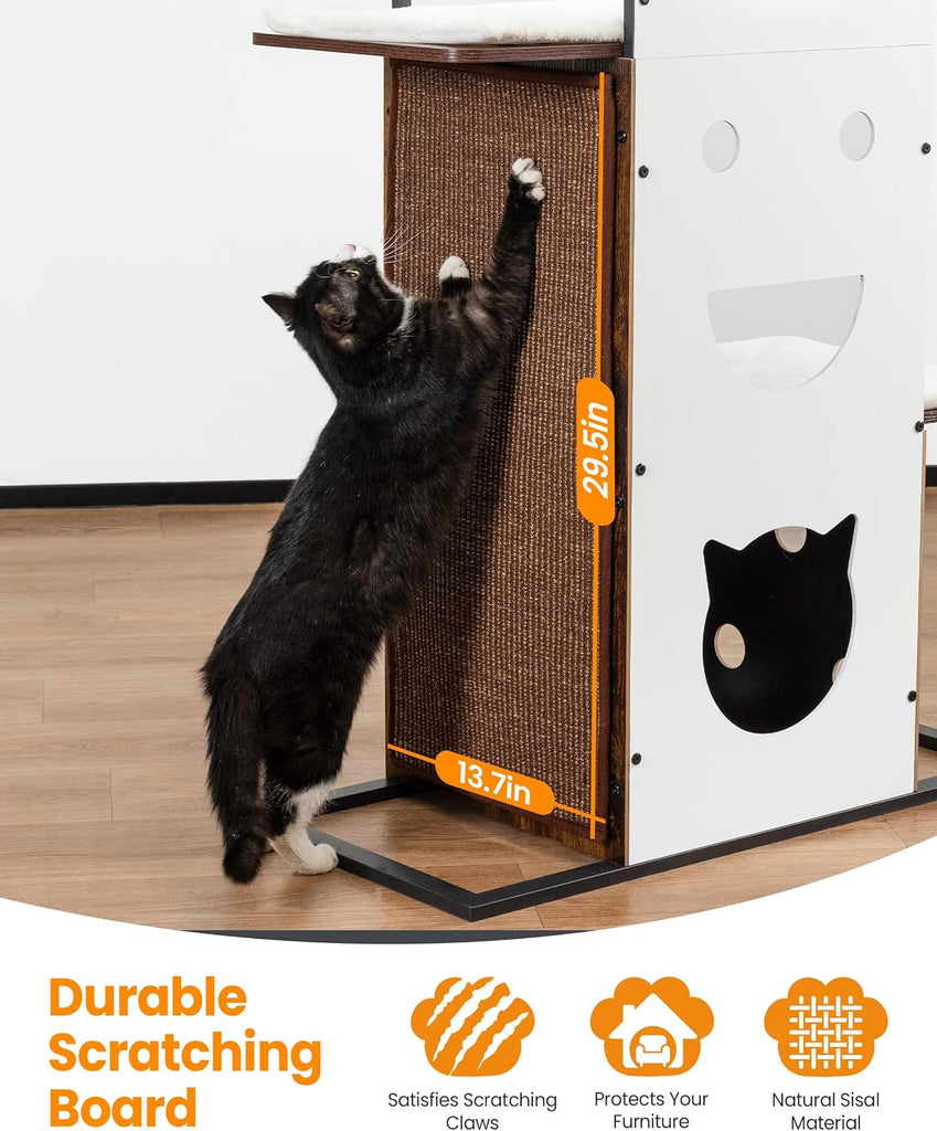 Wood Modern Cat Tree Tower, 84 Inch XL Tall Indoor Large Cat Condo