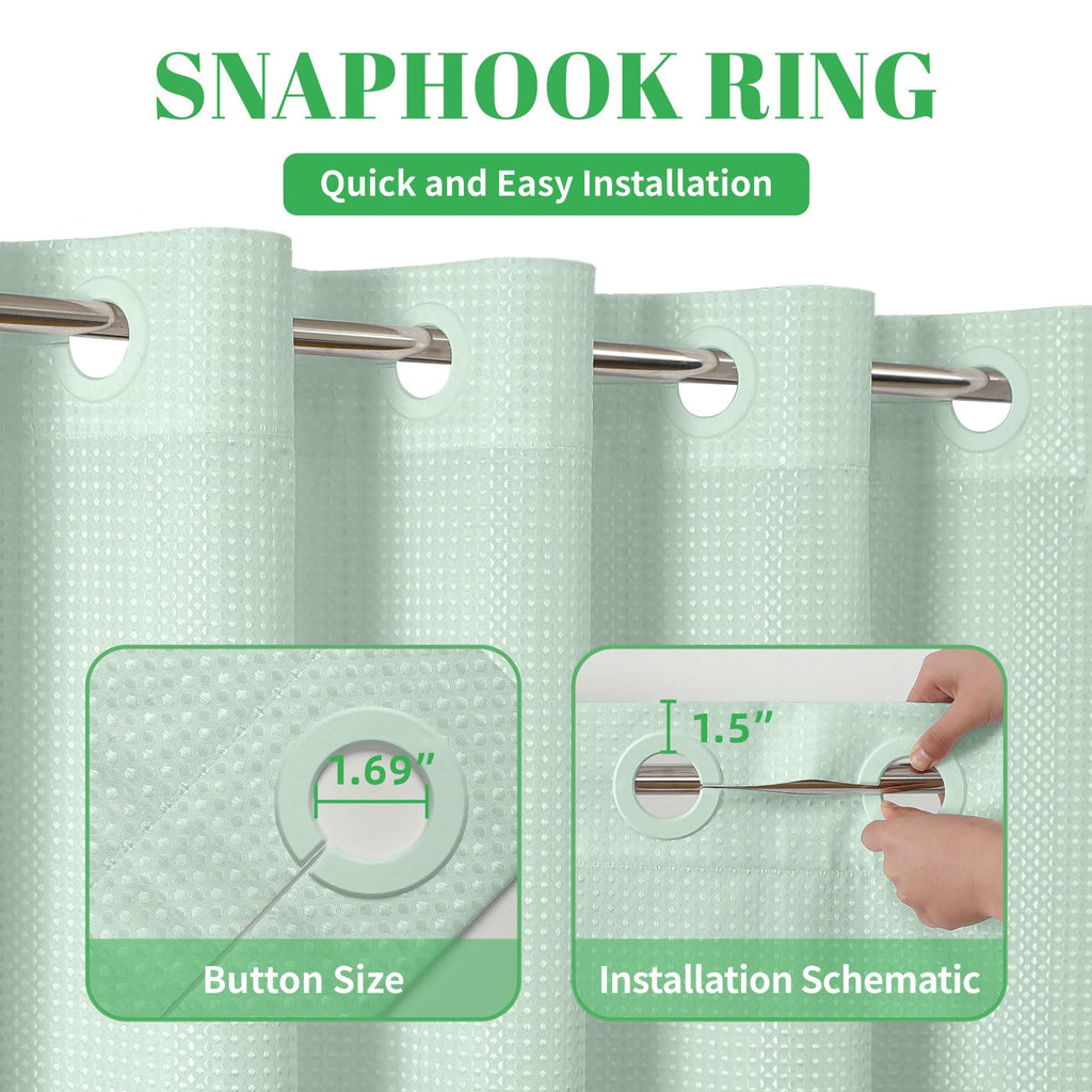 No Hook Waffle Shower Curtain, No Liner Needed, 71x80 Inch, Mint Green