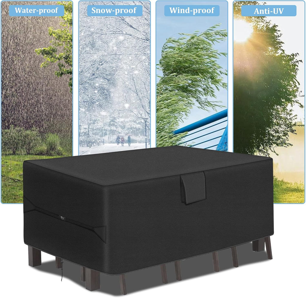Patio Furniture Covers - 600D Heavy Duty Waterproof Rectangle Table Cover, Lawn Furniture Set Covers for Outside