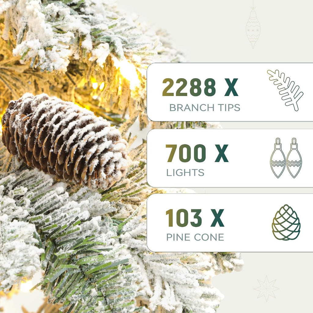 Prelit Flocked Drooping Pencil Christmas Tree with Pine Cone