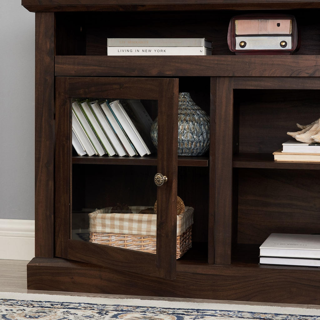 Traditional TV Stand with Glass Doors, 60''W Media Entertainment Center for TVs up to 65'', Entertainment Console