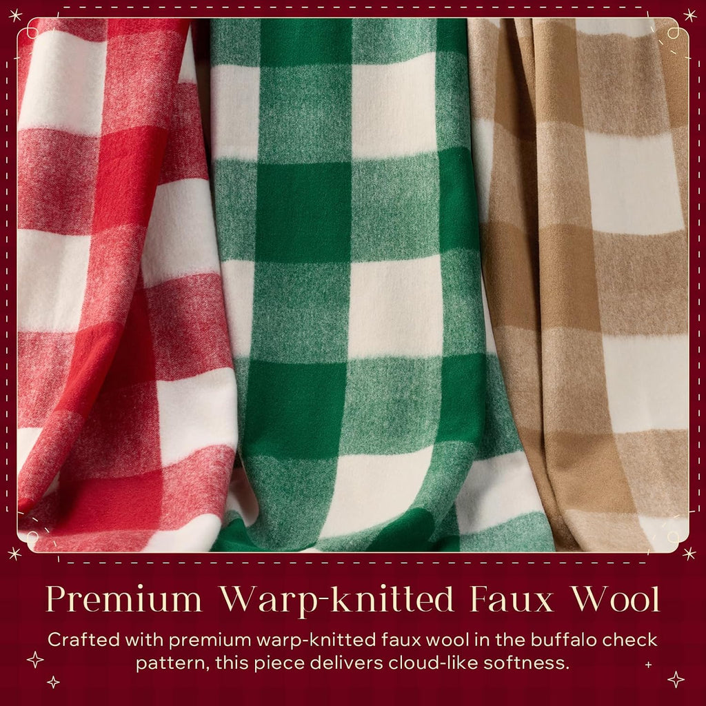 Christmas Throw Blanket, Premium Faux Wool Buffalo Check Blanket with Locking Edge Warp-Knitted Christmas Plaid