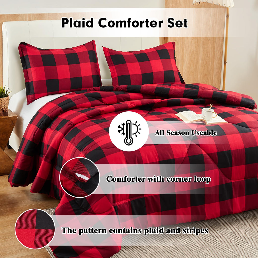 Red Black Buffalo Plaid Comforter Set (66"x90")