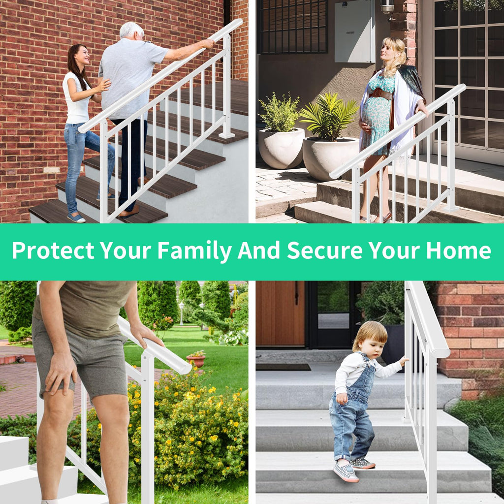 5-Step White Metal Handrail for Outdoor Steps
