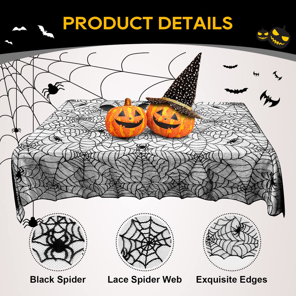 Black Lace Halloween Tablecloth - 60x104 Inch Rectangle Spider Web