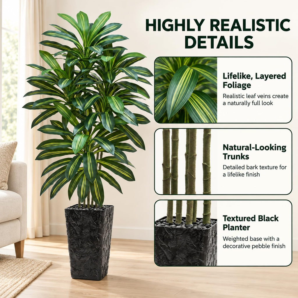 Artificial Dracaena Tree 6FT, Artificial Tree Indoor Black Planter