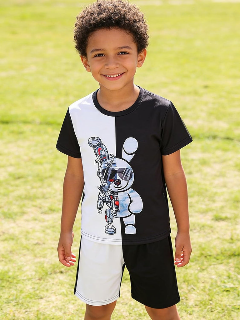 Kids Toddler Boy Clothes Outfits Bear Print Tee + Plaid Shorts 2 Pieces Summer Shorts Set
