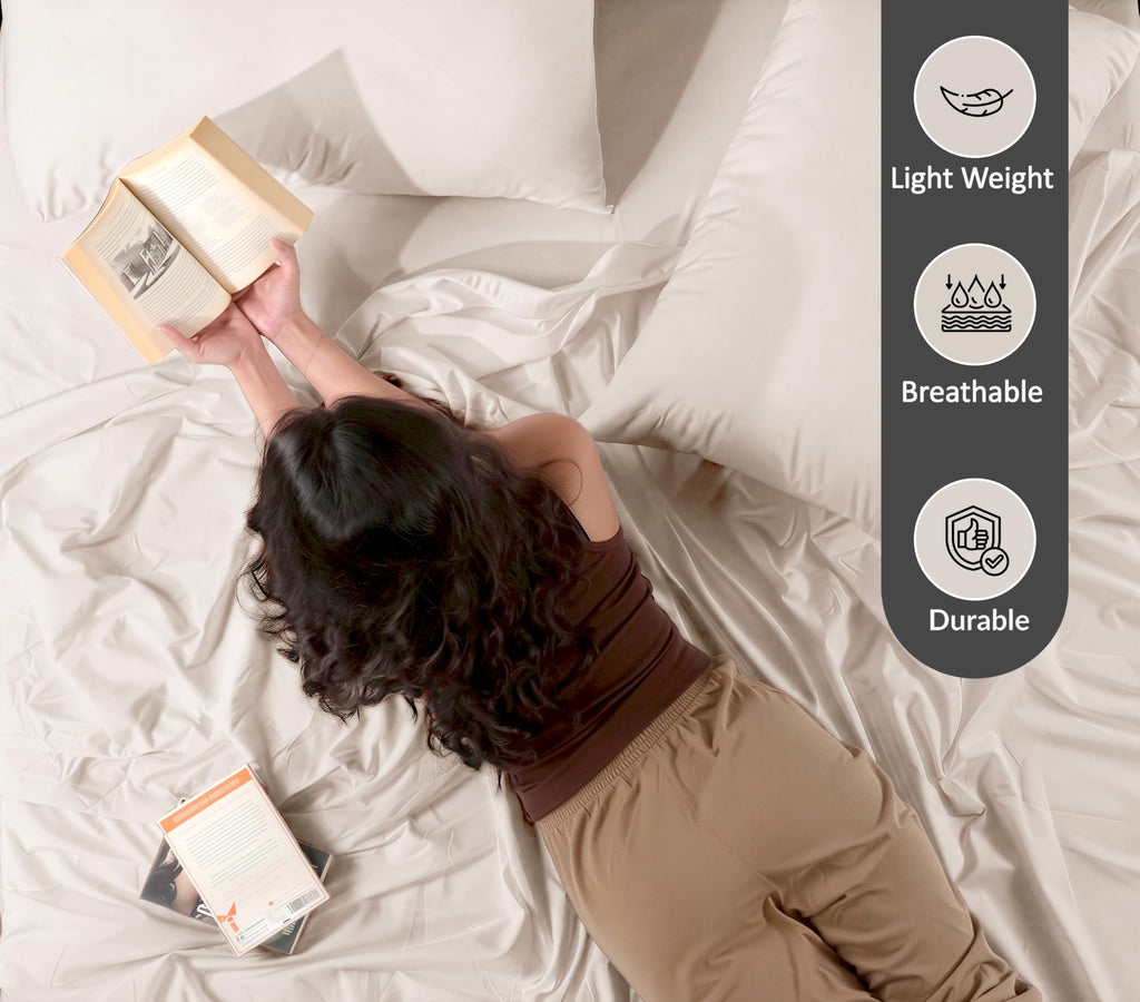 100% Cotton Percale King Sheets, King Size Sheets Set, Soft Ivory