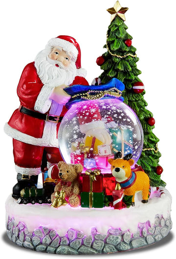 Christmas Snow Globe Lantern with Musical, Colorful Lights & Swirling Snowfall - USB & Battery Operated Xmas