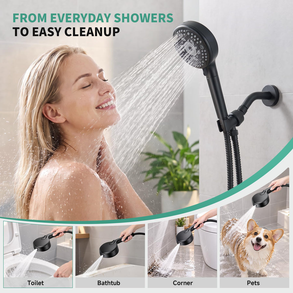 High Pressure Filtered Handheld Shower Head, Black, 4 Filters