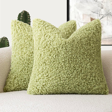 Decorative Fuzzy Faux Fur Throw Pillow Covers 24x24 Leaf Green