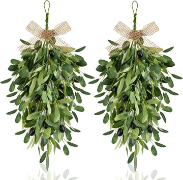 22" Spring Wreaths for Front Door Olive Teardrop Swag Summer Wreathswith Olive Leaf Fruit, Home Decoration - Set of 2
