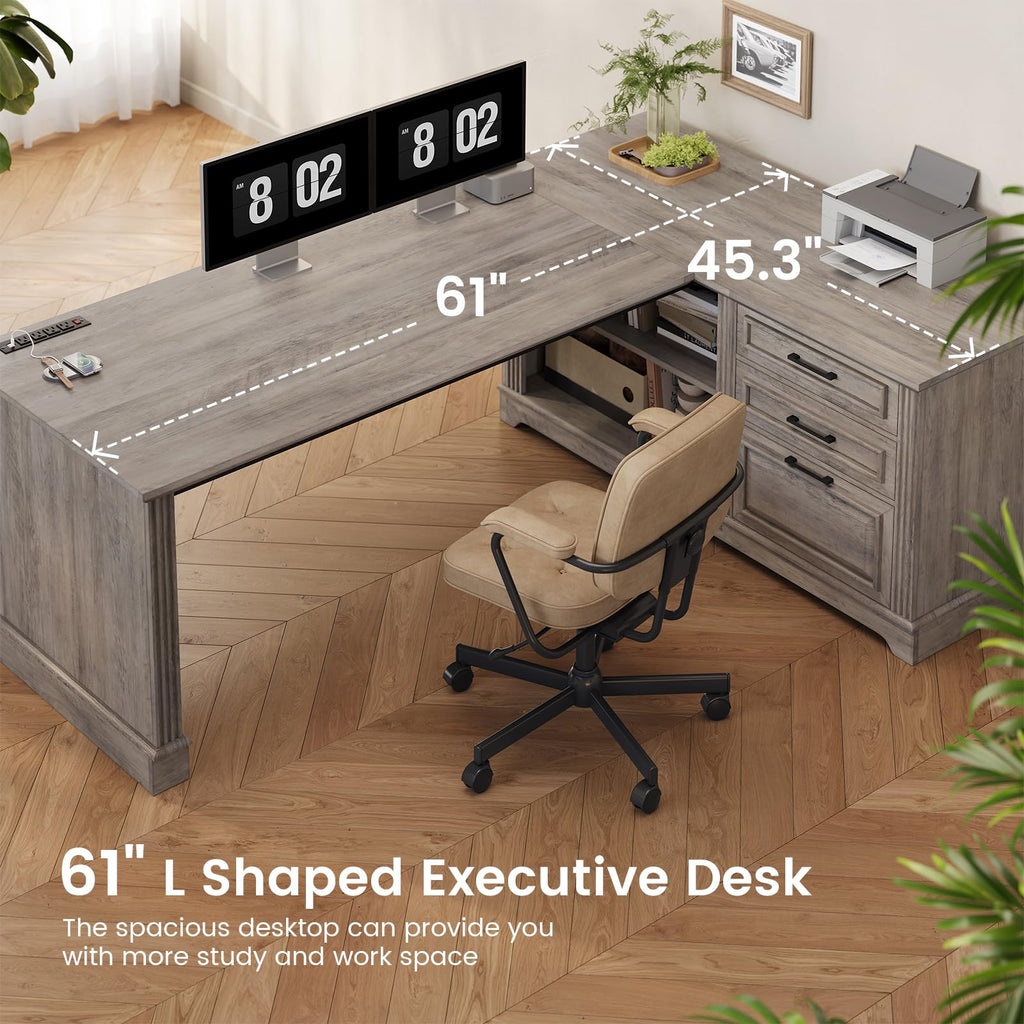 Farmhouse 61" Executive Office Desk with Drawers