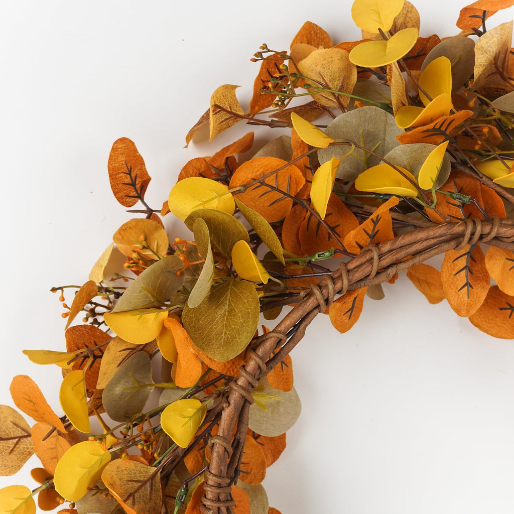 Eucalyptus Fall Wreaths for Front Door 22", Handmade Fall Leaves Wreath for Autumn, Floral Farmhouse Wreath for Wall