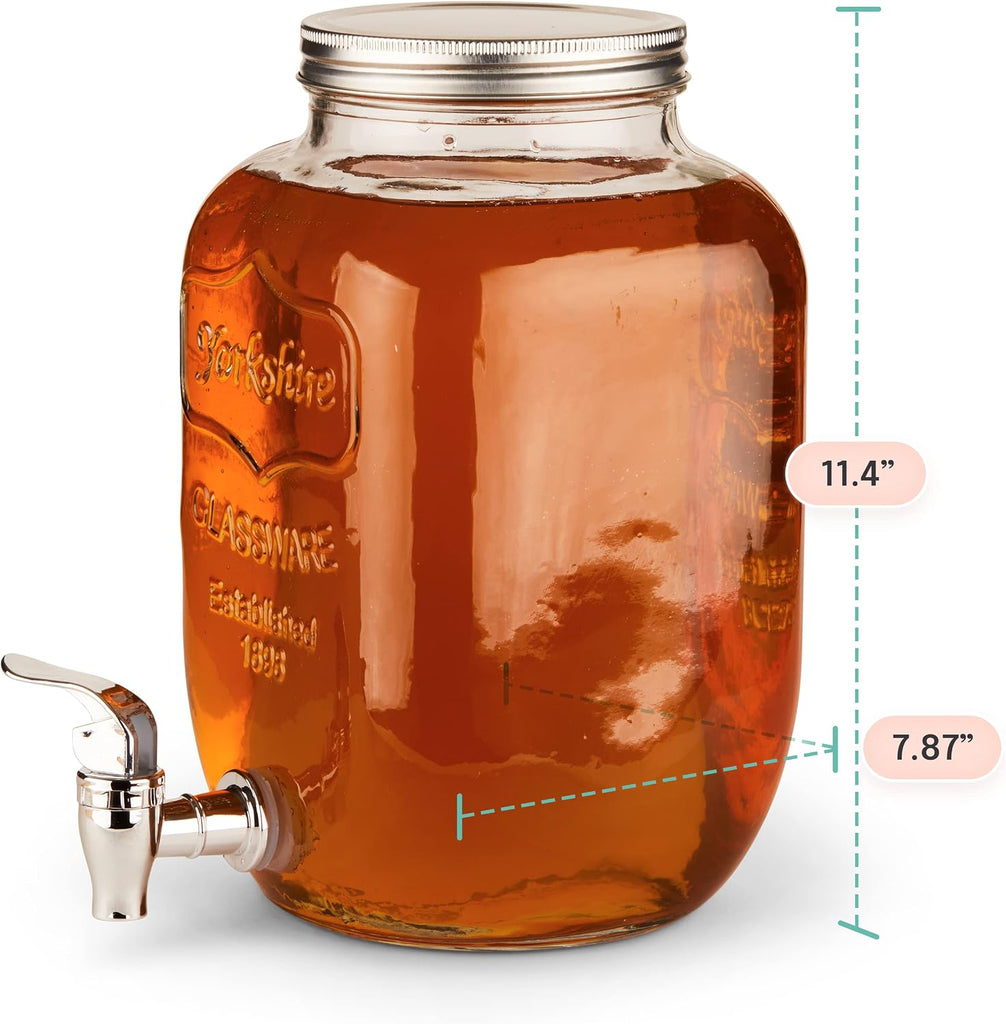 Glass Drink Dispenser for Parties - 1 Gallon Gallon Drink Dispenser - with Spigot, Clear For Parties, Weddings, Sun