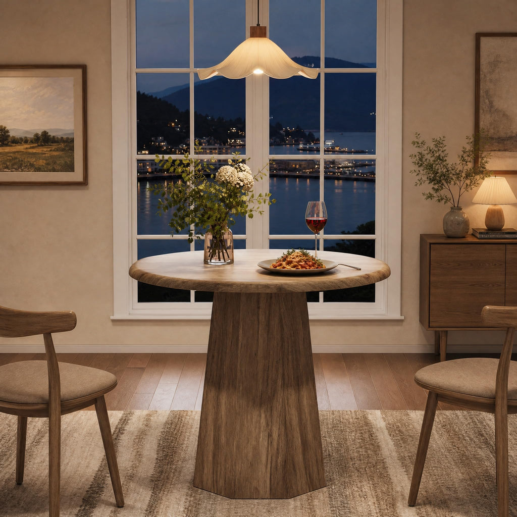 31.5" Round Dining Table for 4, Wood Kitchen Table, Small Dinner Table with Wooden Tabletop and Octagonal Base s