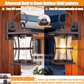 2-Pack Dusk to Dawn Outdoor Lighting - Oil Rubbed Bronze Exterior Porch Light Fixtures Wall Mount