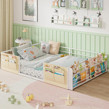 Montessori Floor Bed with Bookshelf & Storage Caddy