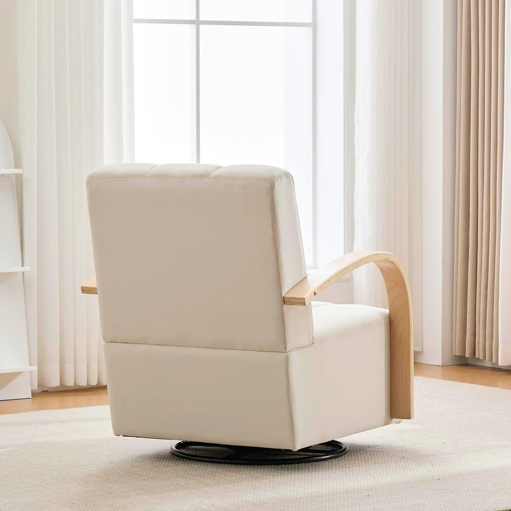 30.3" W Swivel Modern Boucle Upholstered Accent Chair with Solid Wood Armrests, Comfy Lounge Reading Chair, Side