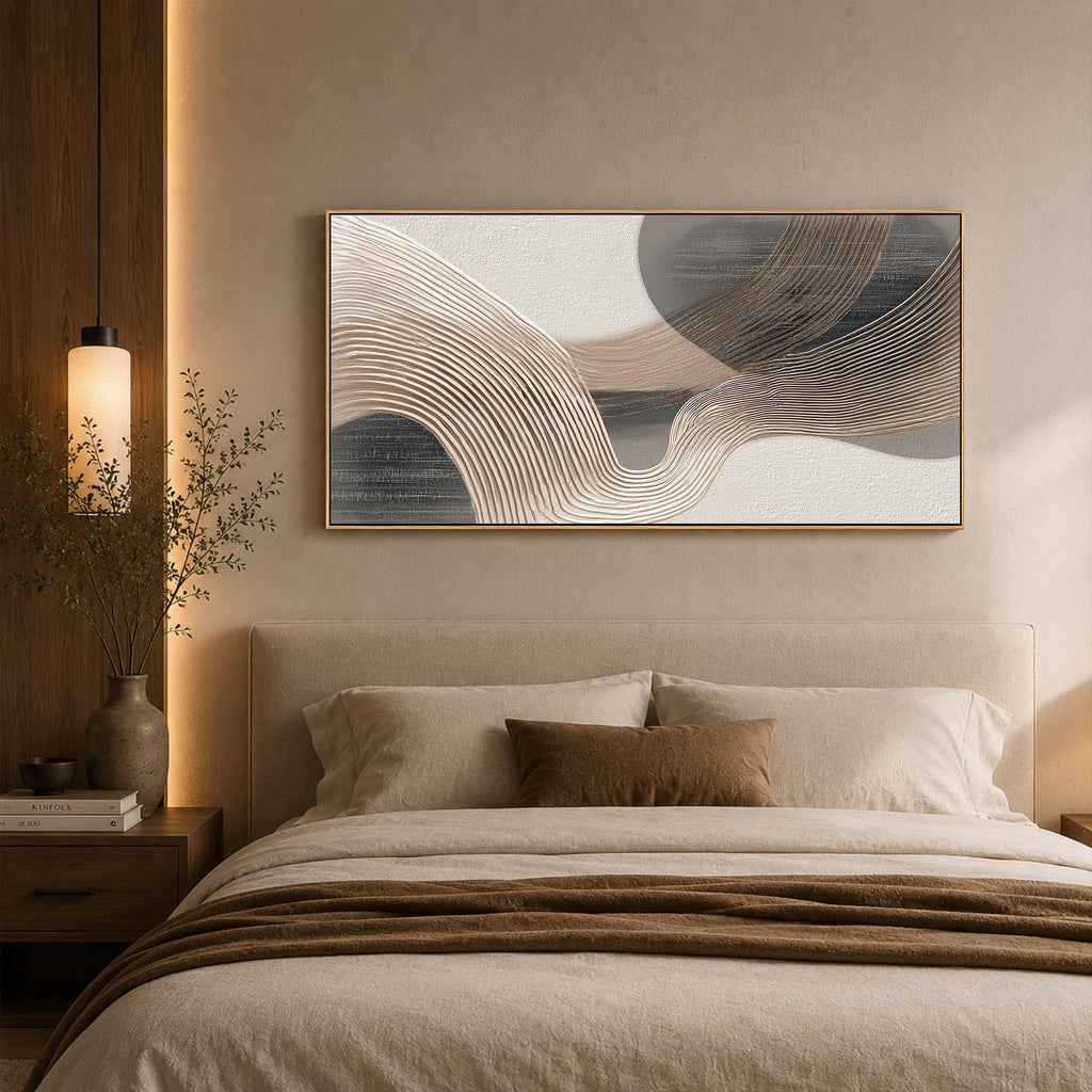 Large Abstract Canvas Wall Art Neutral Beige Brown Textured Wave Artwork, Modern Minimalist Contemporary Wall Decor
