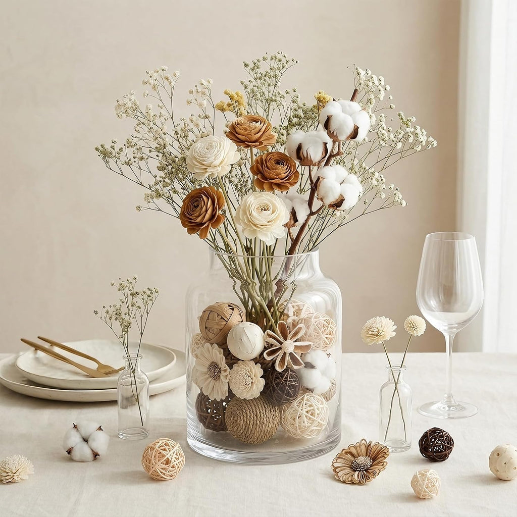 Decorative Ball Filler Natural Bowl Filler Woven Rattan Balls Bowl Centerpiece Balls for Vase Potpourri - Set of 18