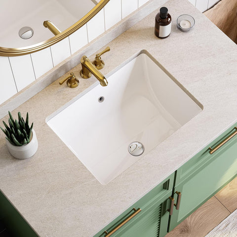 Undermount Bathroom Sink Rectangle, 20 x 15 Inch Rectangular Vessel Sink with Overflow, White Ceramic Under Counter Sink for Bathroom, Small Porcelain Square Lavatory Vanity A131-B0D1R126VR