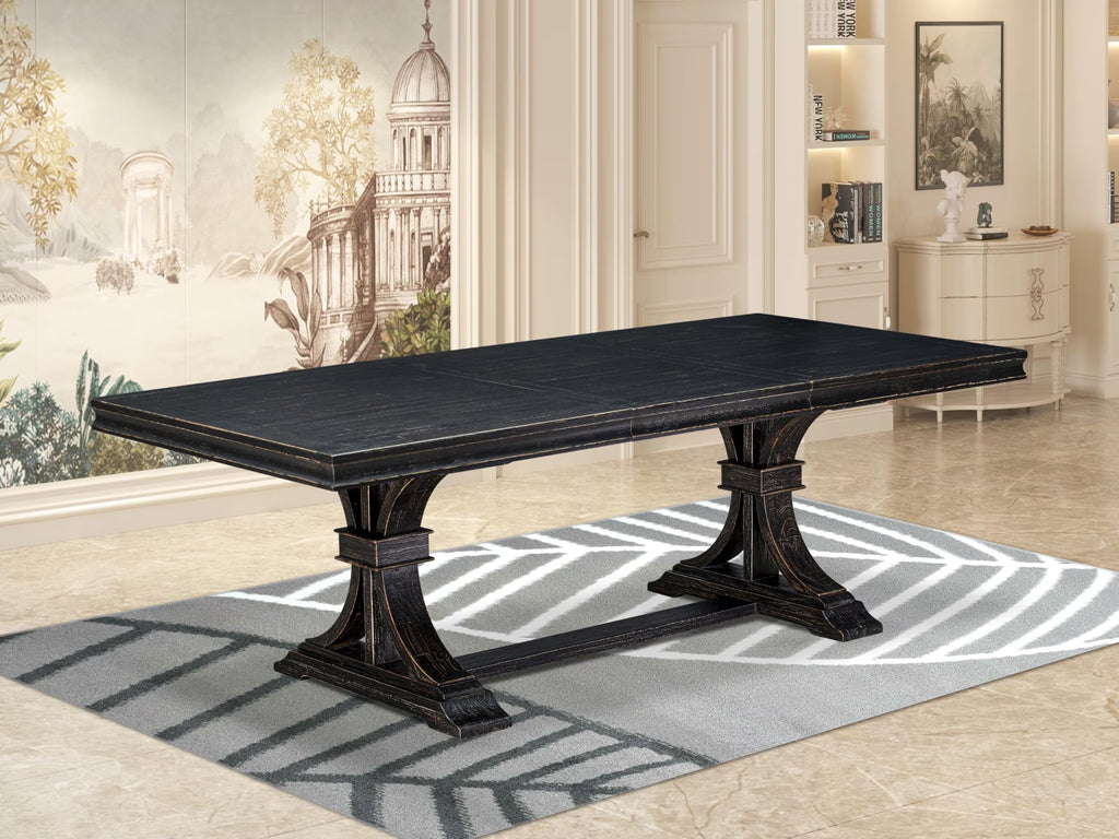 By - LET-SBB-TP - A Mid-Century Dining Table with Removable Rectangular Tabletop - Sand Blasting Black Finish