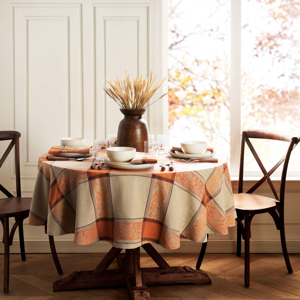 Autumnal Harvest Jacquard Tablecloth, Multicolor - 60" W x 84" L Oval