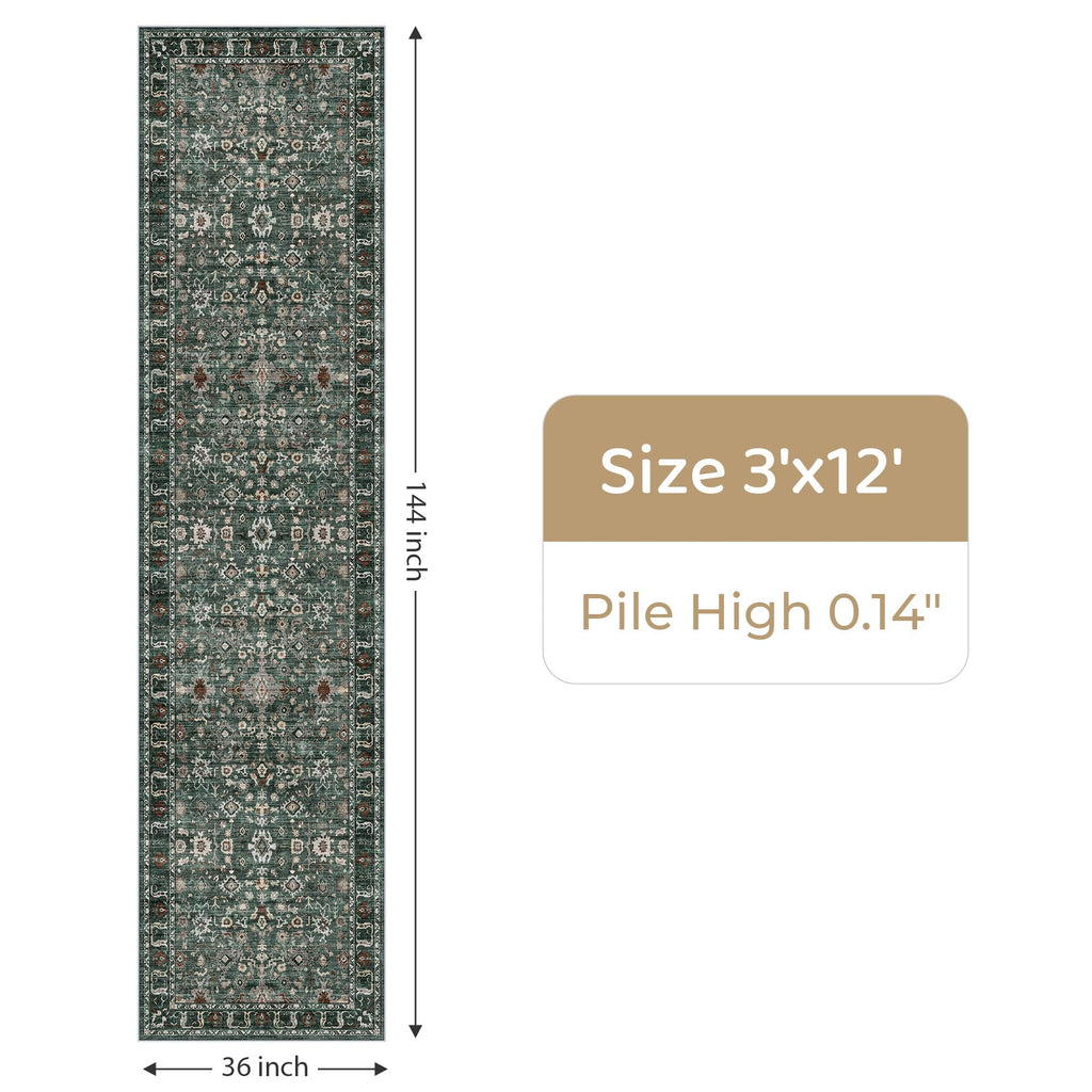 Green Washable Runner Rug: 12ft Runners s Soft Non Slip