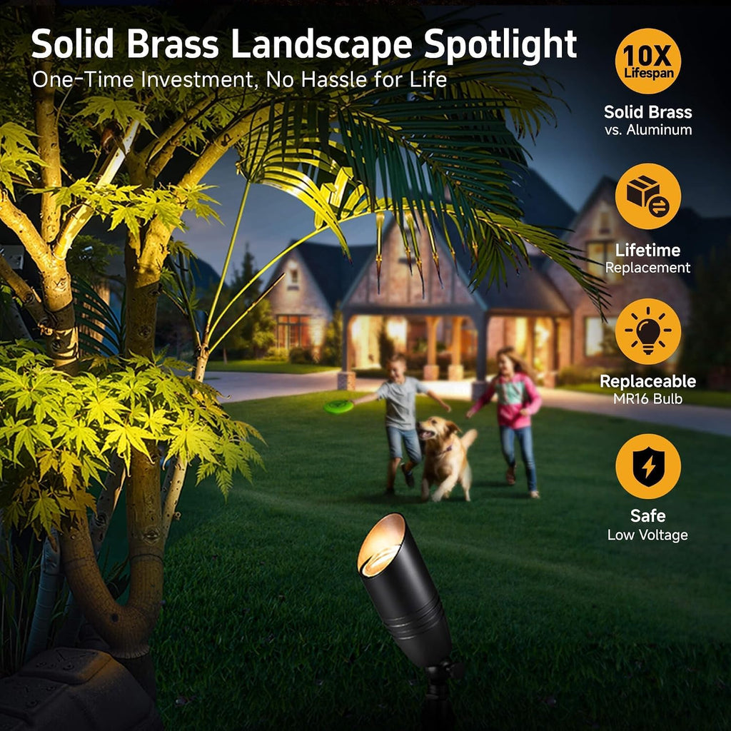 Low Voltage Spot Lights - Black Solid Brass Landscape Spotlight Wired, 12V Outdoor LED Bullet Uplights, Waterproof