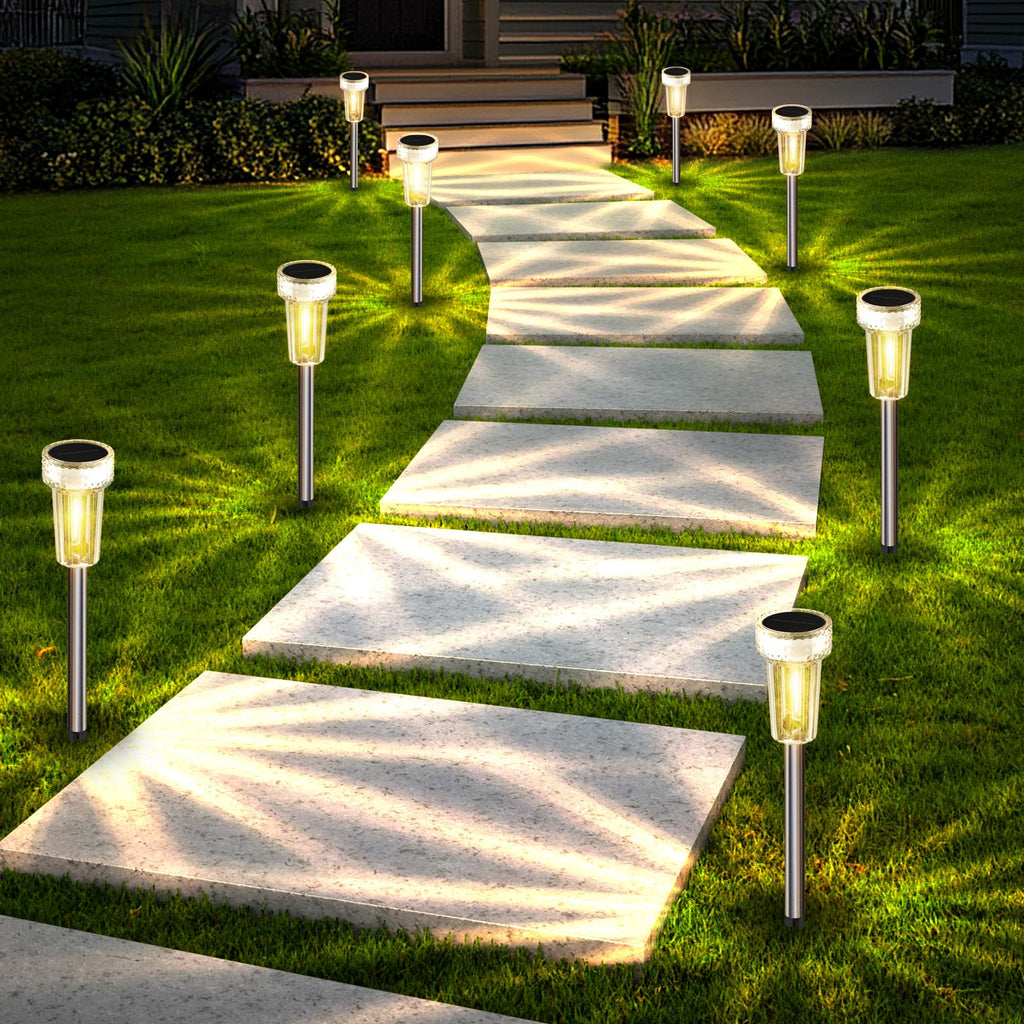 12 Pack Solar Pathway Lights Outdoor, Waterproof Metal Solar Outdoor Lights Tungsten Bulb Landscape Lighting Garden