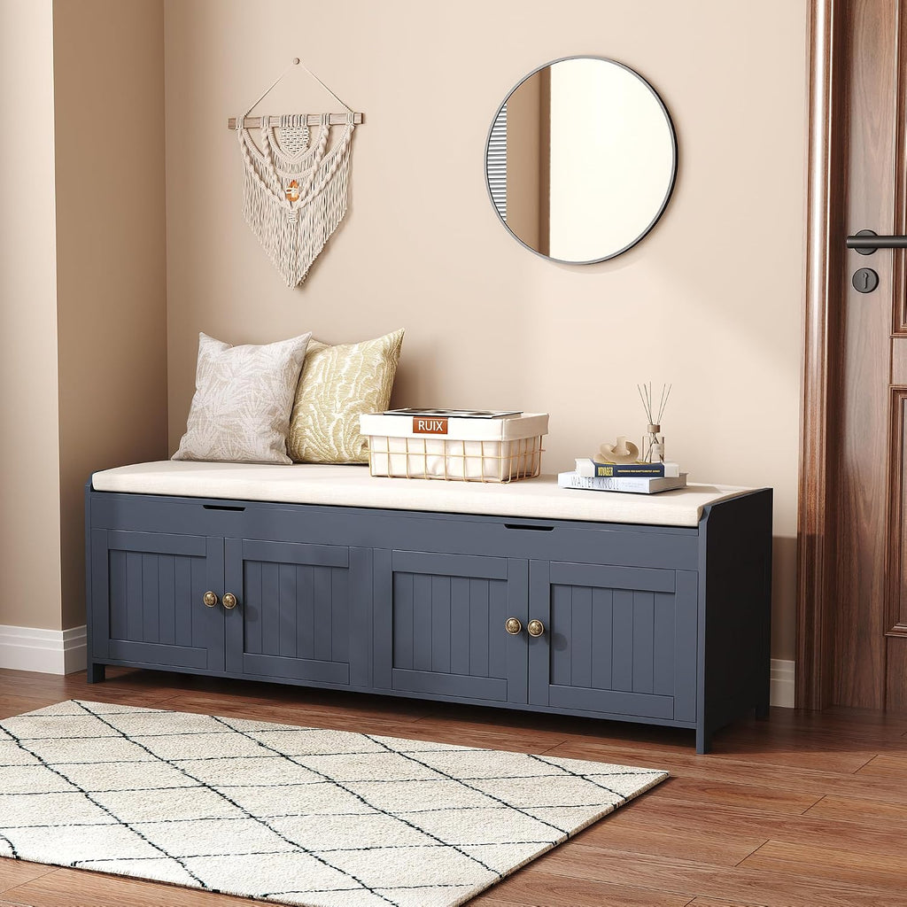 54.4" Shoe Bench with Lift Top Storage, Entryway Bench with Cushioned Seat, Wooden End of Bed Bench, Shoe Cabinet