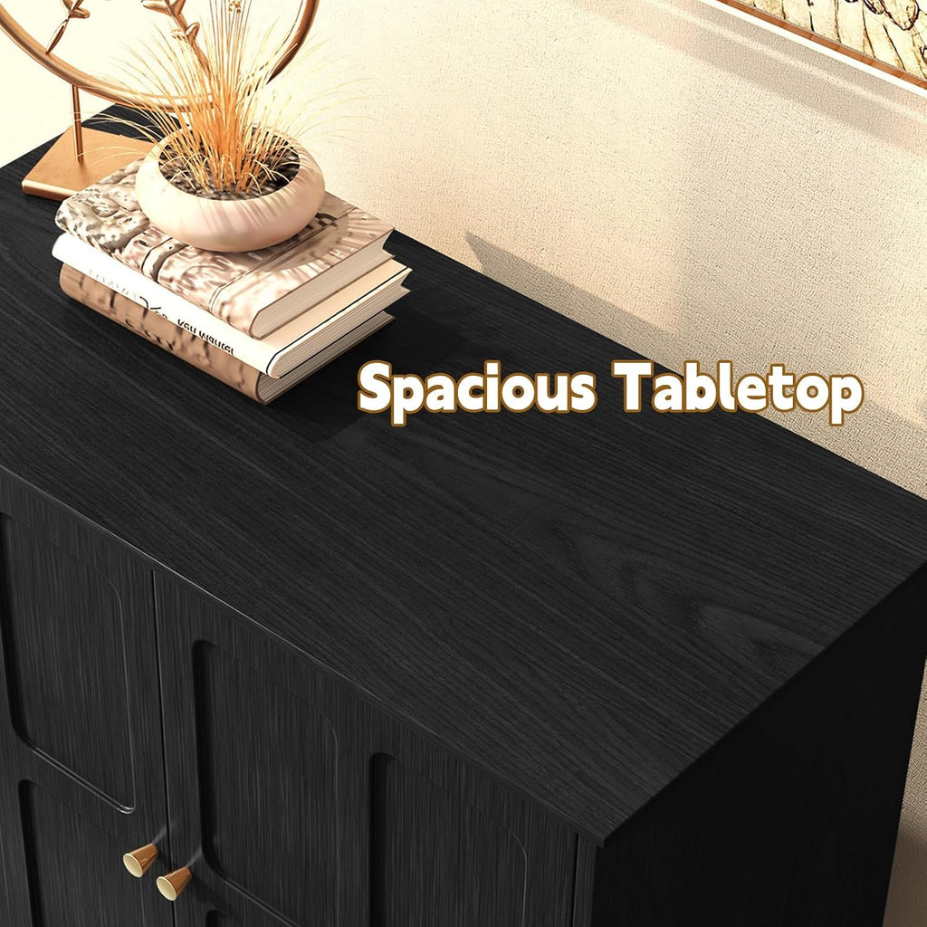 Black Sideboard Buffet Cabinet with Storage, Mid-Century Modern Storage Cabinet with 2 Doors and Adjustable Shelves