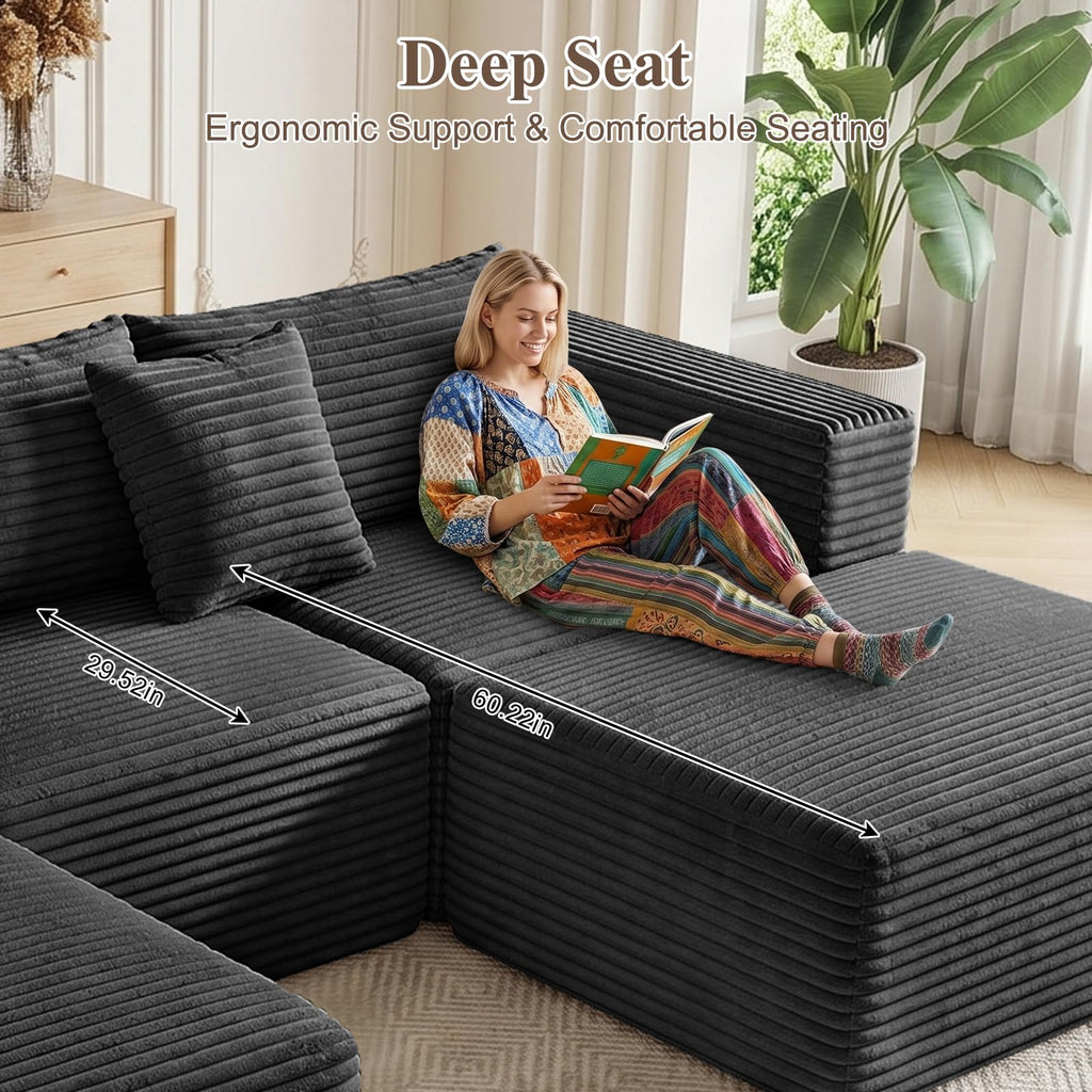 Boneless Couches - 110" U Shaped Modular Sectional Sofa with Ottoman Oversized Deep Seat Corduroy No Assembly Memory