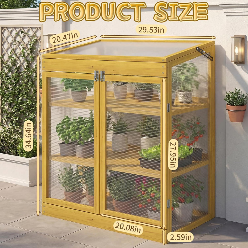 Wooden Cold Frame Greenhouse with Transparent Flip-Top Roof, Solid Wood Greenhouse Cabinet, Garden Raised Flower