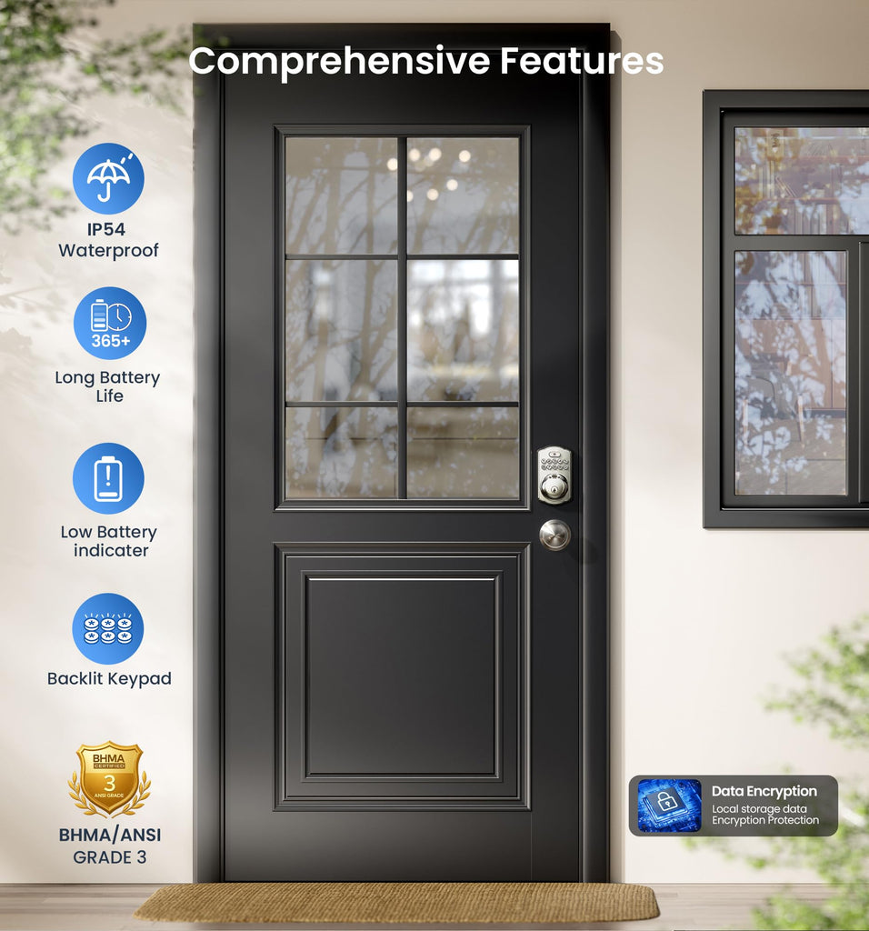 KS02C Fingerprint Deadbolt Door Lock with Knob Set, Satin Nickel