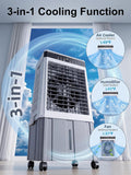 2026 Upgraded 2000CFM Swamp Cooler, Evaporative Air Cooler with 3-Sided Cooling Pad, 6 Gal Detachable Water Tank