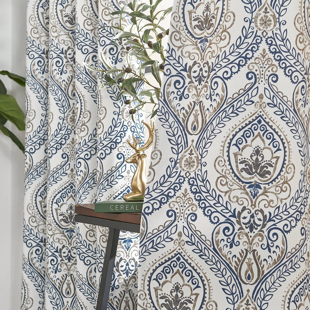 Blackout Curtains 84 Inches Long Blue Damask Medallion Curtain for Bedroom Black Out Drapes Printed Vintage Luxury
