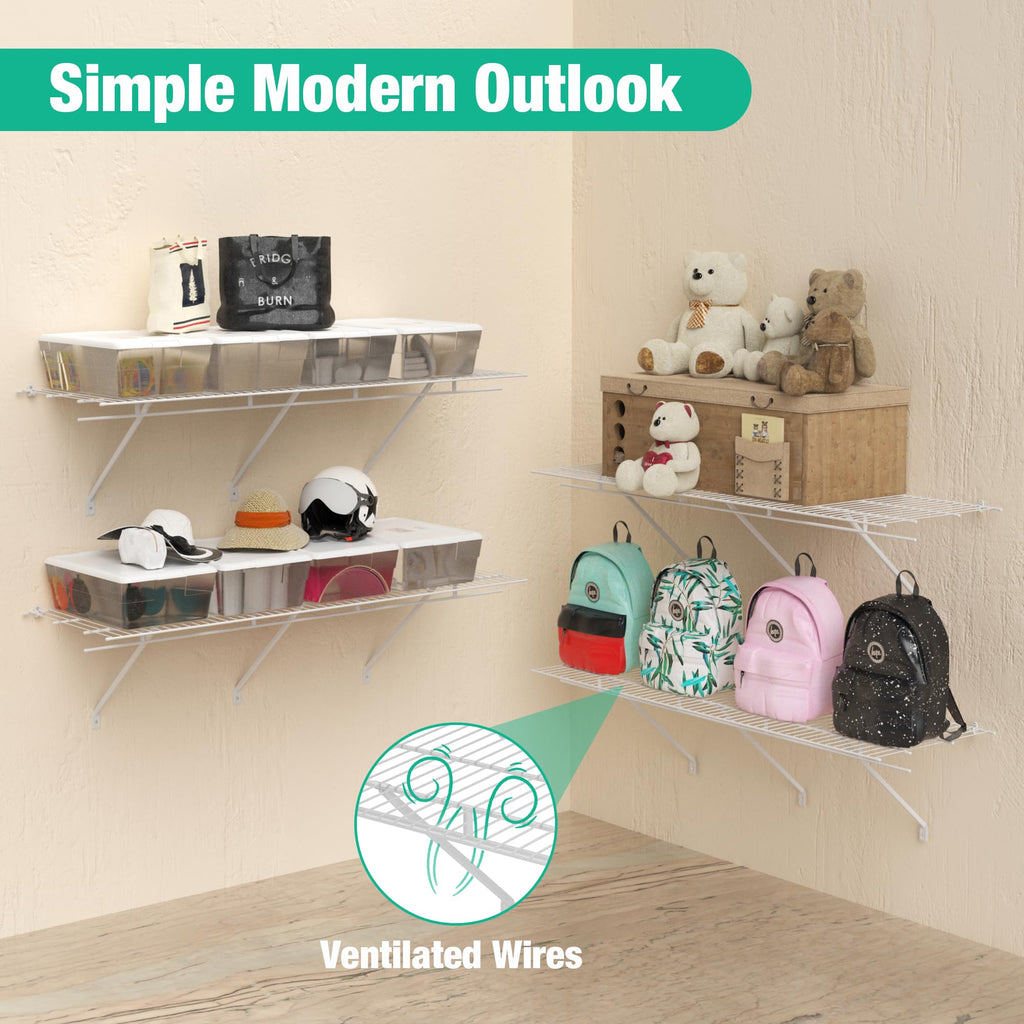 2 Pack Closet Shelves Wall Mounted, 4 ft x 16 in Wire Shelf Kit