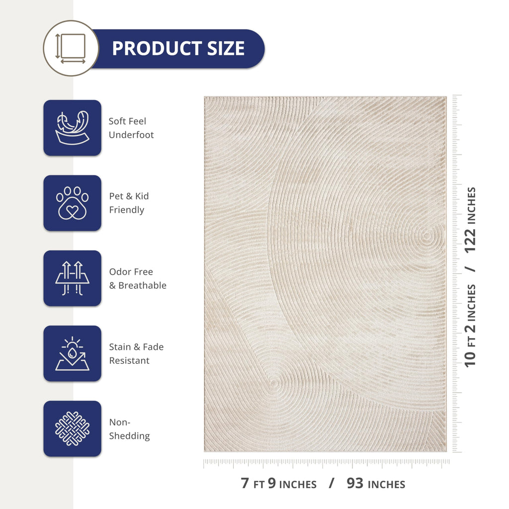 Neutral Beige Area Rug | Tan Geometric Carpet with Zen Circle Pattern | Rugs