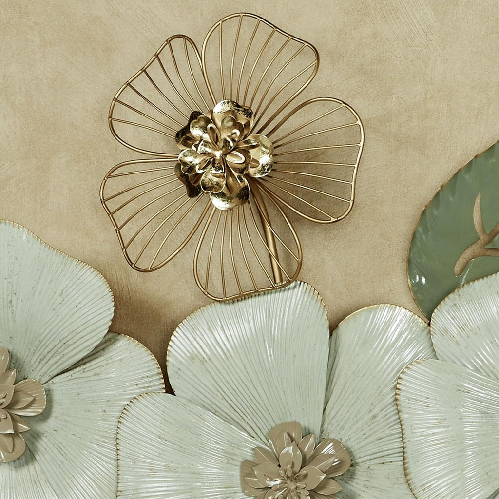 Ivory Floral Sophistication Metal Wall Sculpture | Botanical Hanging Decor, Hallway, Foyer
