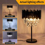 Black Crystal Table Lamp,3 Lights Table Lamps,Black Bedside Nightstand Lamps,Small Decorative Desk Lamp Room,Metal Base